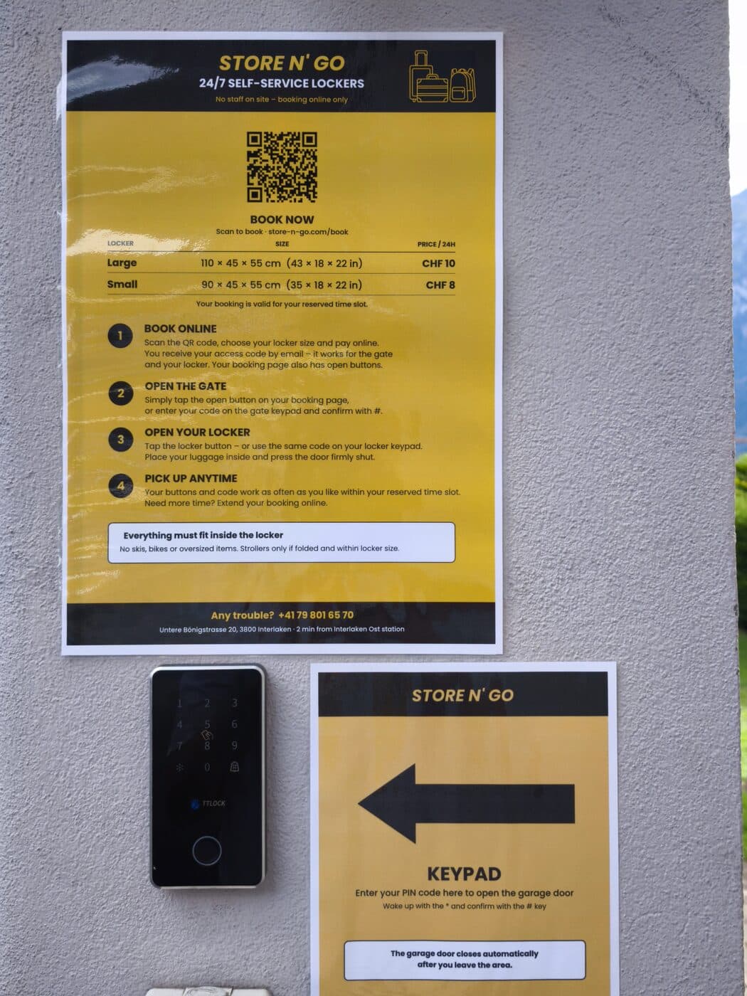 To the right of the door: keypad and instructions. This is where you enter your code.