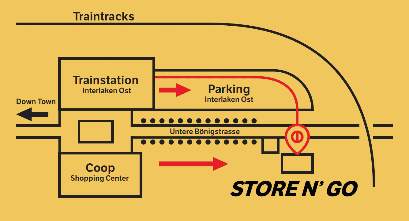 Mappa con la posizione di Store N' Go a Interlaken